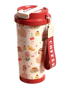 复古法式保温旅行杯，配有咖啡提手，保冷12-24小时，保温6-12小时，500毫升防漏可重复使用咖啡壶，适合办公室、旅行、户外野餐——女士时尚礼物 - 彩色 - 查看 11