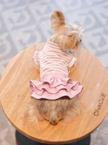 1pc Happy Pet Striped Mini Skirt, Comfortable Premium Fabric, Autumn/Winter - Pink - View 11