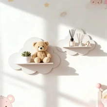 Estantería de pared con forma de nube, estilo nórdico, estante flotante decorativo y práctico para la habitación - Nubes blancas - Ver 9