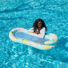 Pineapple Print Mesh Inflatable Pool Float Light Blue Plaid Lounge For Summer Water Fun - Pineapple - View 6