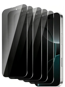 Shockproof Privacy Tempered Glass Screen Protector 5Pcs Anti-Spy For IPhone 17 17e 16 15 14 13 12 11 Pro Max XR XS Max Air Se 8 7 6 Plus Anti-Fingerprint Bubble-Free Case Friendly Protective Film Spring Gift Anniversary - Black - View 33