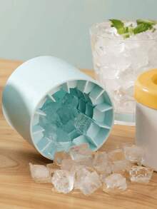 1pc Silicone Ice Cube Mould, Cylinder 3D Ice Cube Maker,Simple Bucket Design Ice Cube Maker Tray With Lid For Kitchen Seafood Sashimi, Back To School Supplies - Blue - View 5