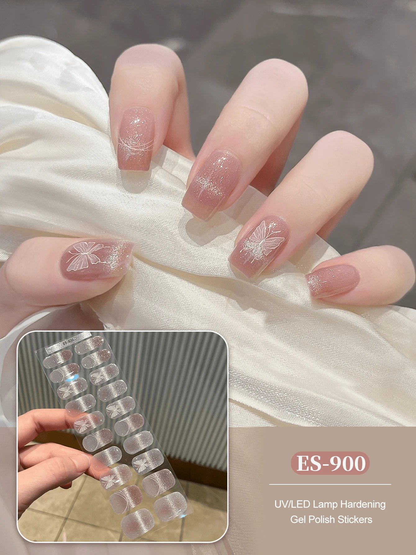 Semi Cured Gel Nail Strips, 20Pcs Long Lasting Salon Quality Wraps, Easy Apply & Remove Gel Nail Stickers With UV Light
