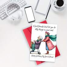 1 pièce Carte d'anniversaire hilarante "Ma mère ne m'a pas laissé jouer avec toi", design de bandes dessinées de grand-mères rieuses avec enveloppe rouge, cadeau idéal pour les meilleurs amis et BFF - Voir 5