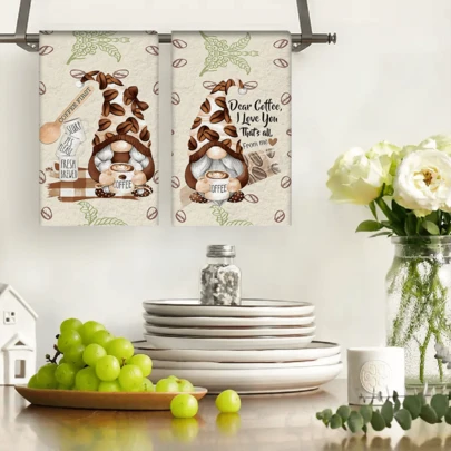 2/4/48pcs Coffee Theme Polyester Dish Cloths, Absorbent Soft Durable, Suitable For Kitchen Daily Cleaning & Holiday Decoration, Cute Warm Pattern, Enhance Home Atmosphere, Multi-Purpose High Absorbency Kitchen Towels