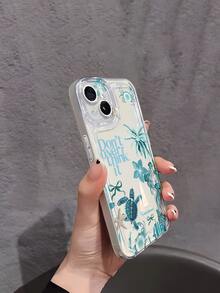 Minimalist Ins Style English Slogan, Fresh Blue Ocean Creature Pattern Transparent Anti-Fall Soft Phone Case Compatible With Apple 17/17Pro/17ProMax/17Air/16/16Plus/16Pro/16ProMax - Multicolor - View 4