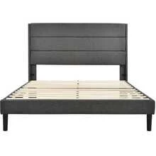 Softback Bed 140 X 200 Cm, Bed Frame With Slatted Base And Headboard, Double Softback Bed, Dark Grey Linen Fabric, Classic And Modern Design, Junior Bed - Grey - View 2