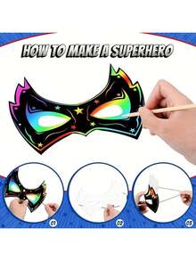 30个卡通面具刮画，儿童创意化妆舞会半脸DIY手工玩具礼品 - 彩色 - 查看 6