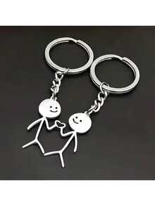 2/4/6/8/10个装可爱迷你情侣钥匙扣 - 简约不锈钢心形连体小摆件，适合作为情人节情侣礼物，男女通用背包挂件，送给爱人、朋友和家人（经久耐用） - 愛心鑰匙圈 - 查看 4