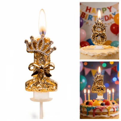 镶钻皇冠装饰0-9数字蜡烛，生日蛋糕装饰，派对蜡烛，氛围派对用品，浪漫派对用品，生日蜡烛，私人派对，毕业派对，万圣节，圣诞节，生日派对等。蛋糕装饰，烘焙装饰，创意数字生日蜡烛，生日蛋糕装饰蜡烛，情人节装饰，适合1-100岁生日派对蛋糕装饰