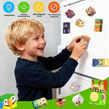 34块卡通人物/动物磁性积木带铁盒 - STEM学习益智玩具，儿童磁性玩具，磁性立方体堆叠磁铁，家庭互动学习游戏，旅行便携玩具，手眼协调训练，激发创造力和大脑发育，适合3岁以上儿童，生日礼物，男孩女孩皆宜 - 彩色 - 查看 10
