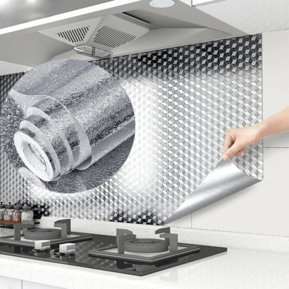 1 Roll Of Silver Texture Kitchen Oil-Proof Stickers, Self-Adhesive Decorative Wallpaper, Stove, Range Hood, Cabinets, Drawers, Dining Table, Home Decoration, Backboard Wall Attachment, Easy-To-Clean Materials, Kitchen Decoration, Room Decoration, Wall Decoration