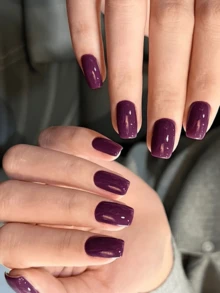 Semi Cured Gel Nail Strips, 20pcs Classic French, Semitransparent Pink Base, Gel Nail Stickers UV For Home Nails DIY - Red Violet - View 5