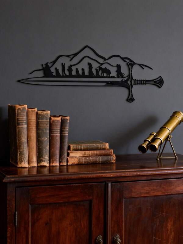 1pc "" Metal Wall Art - Vintage Wire Silhouette Wall Decor, Fantasy Home Decor, Suitable For LOTR Fans, Christmas Gift, Middle-Earth Enthusiasts, 15.75 X 5.9 Inches, Home Decoration