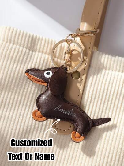 1pc Personalized Dachshund Keychain, Customized Name Bag Charm, Customized Leather Keyring & Bag Accessory, Handbag Pendant, Gift For Dog Lovers, Thanksgiving, Christmas, Birthday, Home Decor, Back To School, Anniversary, Bride, Father, Mother, Boy, Girl