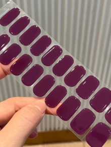 Semi Cured Gel Nail Strips, 20pcs Classic French, Semitransparent Pink Base, Gel Nail Stickers UV For Home Nails DIY - Red Violet - View 6