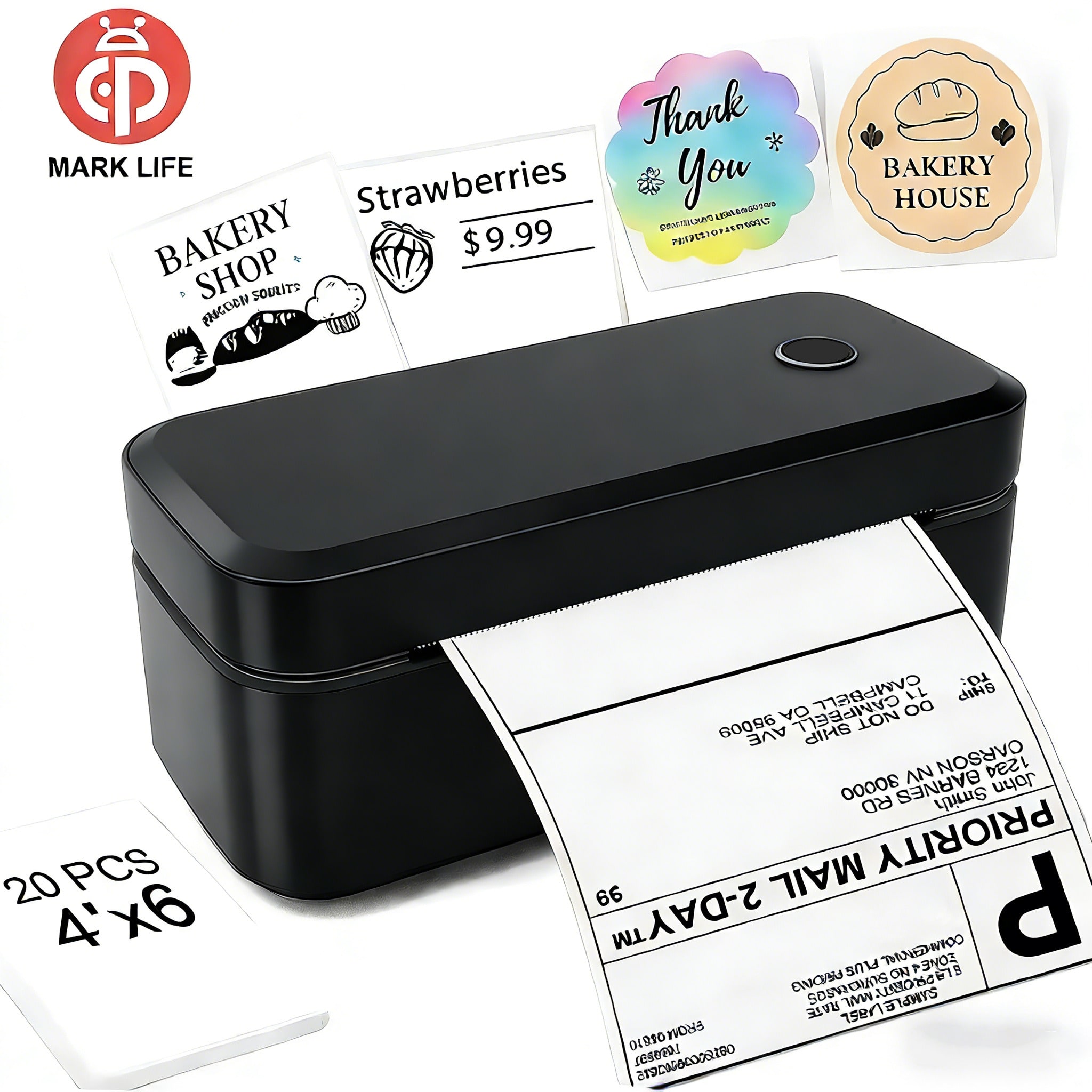 Marklife X4 Bluetooth Wireless Thermal Label Printer, Mini Thermal Small Shipping Printer,With One-Click Printing Function, Suitable For Small Businesses, Logistics, Postal Services, Shipping, Air Transportation, Personal Design Of Clothing Labels And Food Labels, Compatible With Android, IOS And Windows Systems, Comes With 20 Sheets Of Paper