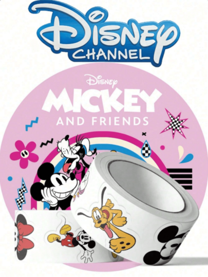 (Officially Licensed) Disney Mickey Mouse Cartoon Character Sticker Roll, 500 Sheets/Roll, Stitch Cartoon Roll Sticker, Notebook, Laptop, Phone Case Decor, Waterproof Sticker, Removable, Suitable For Water Bottle, Car, Guitar, Bicycle, Motorcycle, Skateboard, Helmet, Luggage, Diary, DIY Scrapbooking Materials, Aesthetic Sticker Pack, Valentine's Day Gift