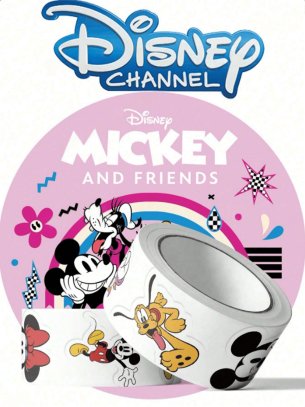 (Officially Licensed) Disney Mickey Mouse Cartoon Character Sticker Roll, 500 Sheets/Roll, Stitch Cartoon Roll Sticker, Notebook, Laptop, Phone Case Decor, Waterproof Sticker, Removable, Suitable For Water Bottle, Car, Guitar, Bicycle, Motorcycle, Skateboard, Helmet, Luggage, Diary, DIY Scrapbooking Materials, Aesthetic Sticker Pack, Valentine's Day Gift