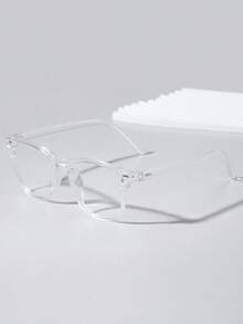 1副简约透明时尚眼镜，男女通用，适合日常佩戴 - 1pc透明色 - 查看 3