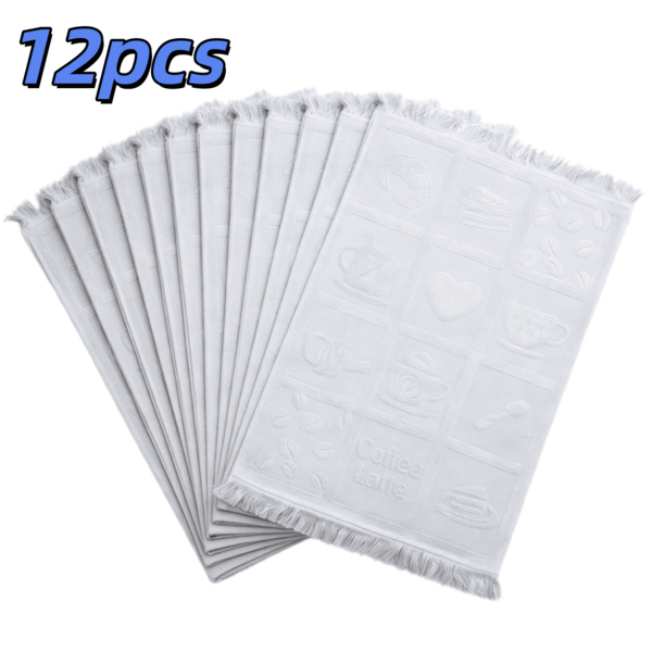 12 șervețele de pânză cu tematică de cafea, uscare rapidă, absorbante, 100% bumbac, 40x60cm, prosoape decorative de spălat vase pentru bucătărie cu ciucuri, prosoape de mână cu model jacquard în relief, decorațiuni interioare, cadou pentru pasionații de cafea, cadou