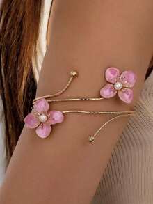 1 Set de brazalete y pulsera abierta con diseño de flor de gota de aceite, rojo y verde, diseño minimalista, versátil y de moda, adecuado para uso diario, fiestas y eventos de mujeres - Multicolor - Ver 4