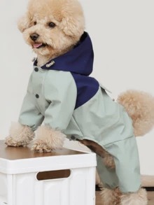 宠物雨衣：防水防尘，全天候（晴天/雨天）四脚工作服，适合小型和中型犬 - 撞色设计防风外套，TPU防水透气面料，领口可连接胸背带/牵引绳，便捷按扣，弹性袖口和裆部 - 彩色 - 查看 16