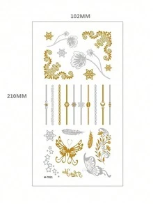 5 Sheets Gold Lace Tattoo Stickers Waterproof Temporary Tattoo Stickers Cool Bohemian Elegant Holiday Party Fake Tattoos - Gold - View 7