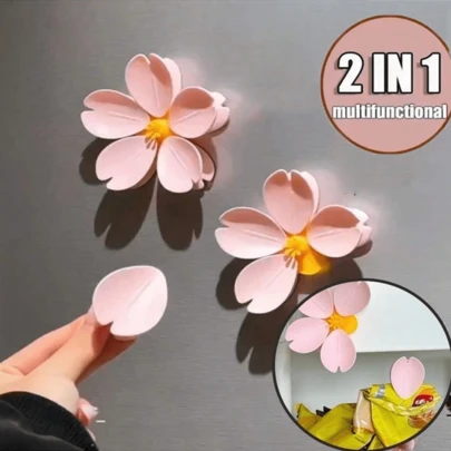 1 pieza Clip magnético de sellado Sakura - Clip para bolsas de alimentos a prueba de humedad con fuerte succión, decorativo para el refrigerador, clip de sellado de alimentos de alto valor, membrana floral de alto valor para el refrigerador con diseño floral 3D, elegante decoración de cocina para organización y almacenamiento, imán para refrigerador