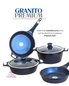 Batería de Cocina Cerámica Acabado Diamante Antiadherente Premium | Juego de Ollas y Sartenes con Tapas de Cristal Templado | Recubrimiento Tipo Granito Azul | Fondo Difusor de Calor | Apta para Gas, Eléctrica e Inducción | Cocina Saludable y Fácil Limpieza - Ver 8