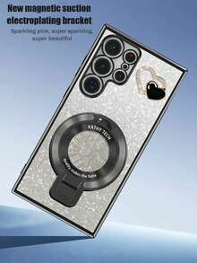 Heart-Shaped DIY Diamond + New CD Texture Foldable Bracket + Electroplated Bracket Phone Case, Anti-Drop, Suitable For Zero 30/Pop/Camon/Smart Series, 11/12/13/14/15 Pro Max, S22/23/24+, 13C+, Moto G, Note 13C/12/11 Pro, Enjoy 20/30/40/50/60/70, HONOR 90/80/70/60/50/X9/X8/X7/X6/X5 AB+, Anti-Drop New Electroplated Phone Case - Black - View 1