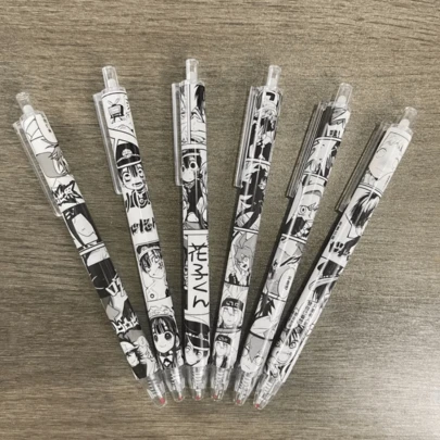 6 piezas Bolígrafos de punta de bala retráctil de 0.5mm de color negro, estilo lindo Ins, tinta a base de agua, plástico duradero, adecuado para útiles de oficina y escolares