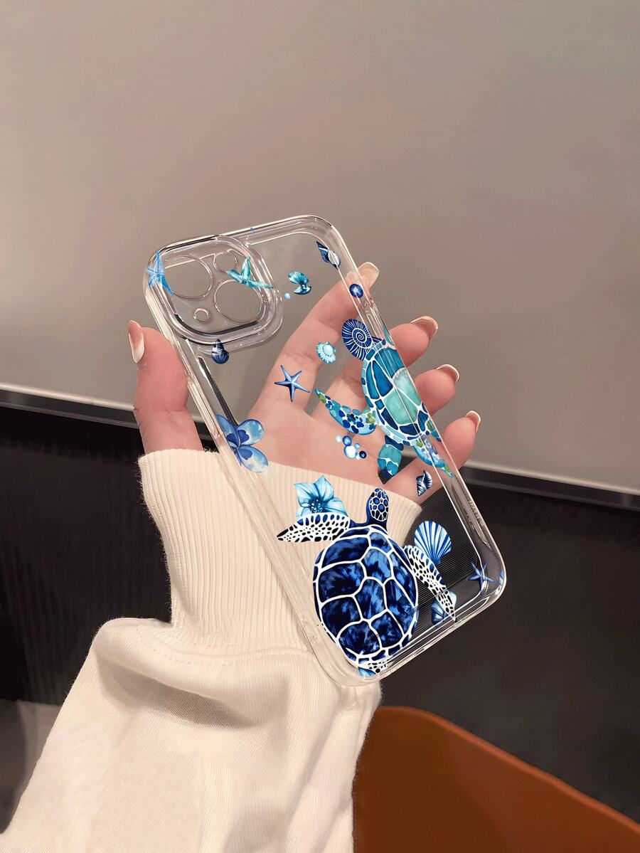 Soft Transparent Anti-Drop Phone Case With Cute Blue Sea Turtle Illustration, Suitable For IPhone 17/17 Pro/17 Pro Max/17 Air/16/16 Plus/16 Pro/16 Pro Max - Multicolor - View 1