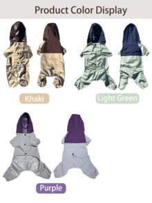 宠物雨衣：防水防尘，全天候（晴天/雨天）四脚工作服，适合小型和中型犬 - 撞色设计防风外套，TPU防水透气面料，领口可连接胸背带/牵引绳，便捷按扣，弹性袖口和裆部 - 彩色 - 查看 8