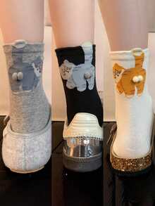 1/2/3双装卡通图案男女通用情侣运动中筒袜，春夏假日礼物 - 彩色 - 查看 22