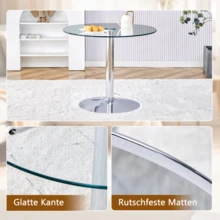 Table And Chair Set: Modern Minimalist Style Glass Dining Table With A Diameter Of 85 Cm, Paired With 4 Black PU Dining Chairs With Gold Metal Legs. - Dark Grey - View 6