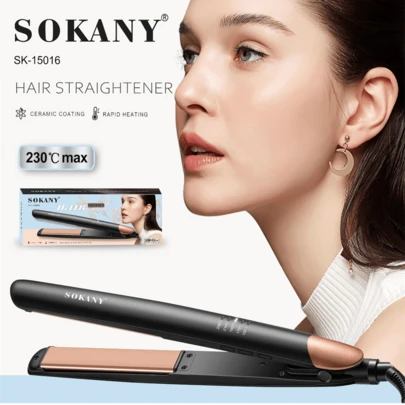  SOKANY 15016 多功能陶瓷直发器，干湿两用，直发卷发二合一，温度可调150-230°C，PTC快速加热，360°旋转电源线，适合家庭和沙龙使用