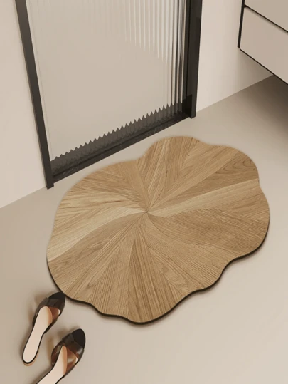 1pc Asymmetrical Faux Wood Grain Silica Gel Mat, Indoor Doormat, Bathroom Mat, Kitchen Mat, Absorbent Quick-Dry, Room Decor, Anti-Slip Durable, Trimmable, Easy Clean, Washable Carpet, Home Decor, Floor Decoration, Floor Protection