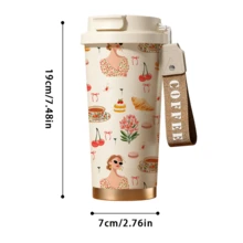 复古法式保温旅行杯，配有咖啡提手，保冷12-24小时，保温6-12小时，500毫升防漏可重复使用咖啡壶，适合办公室、旅行、户外野餐——女士时尚礼物 - 彩色 - 查看 9