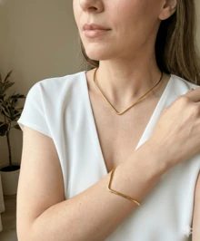 Organic V-Necklace Choker And Bracelet - Adjustable - Gold And Silver - Fashion Accessory - Gold - View 2