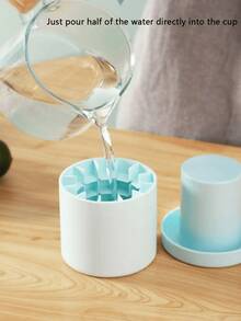 1个硅胶冰格模具，圆柱形3D冰块制作器，简约桶式设计冰块制作托盘带盖，适用于厨房海鲜刺身，返校用品 - 藍色 - 查看 6