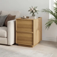 Medieval-Modern Oak Bedside Table, 38 X 48 X 50 Cm, Bedroom Nightstand, Drawer Design Without Handles, 1 Piece. - Maple - View 1