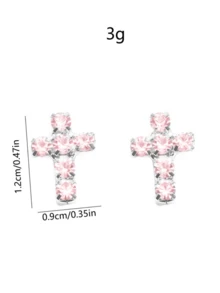 1 Pair Sparkling Crystal Stud Earrings, Suitable For Party Wear - Pink - View 4