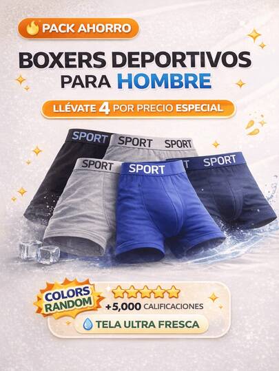 Pack de 4 bóxers para hombre deportivos ropa interior masculina poliéster premium transpirable ajuste perfecto secado rápido cómodos y elásticos boxer hombre para gym entrenamiento uso diario colores surtidos
