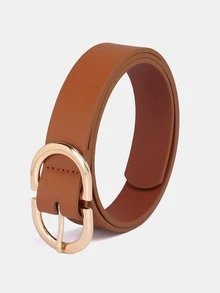 1 chiếc thắt lưng thời trang nữ bằng da PU nhiều màu sắc, khóa vàng đôi, thích hợp sử dụng hàng ngày. - màu nâu - Xem 2