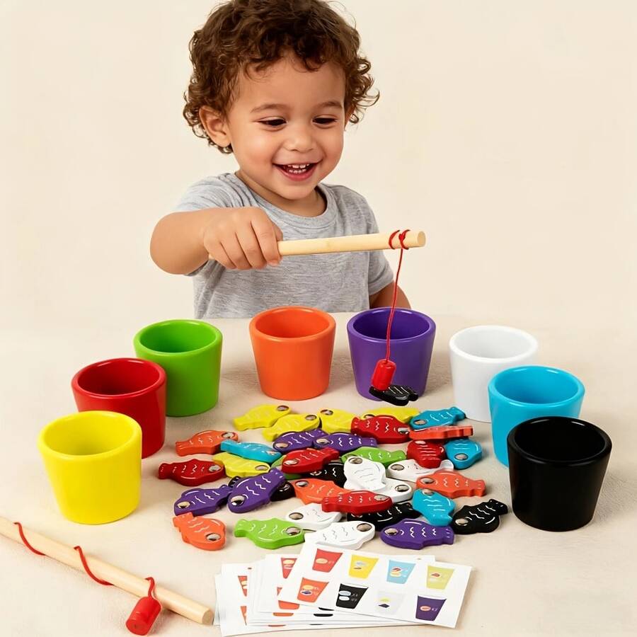 Children's Wooden Fishing Toy. Color Sorting, Fine Motor Skill Training, Develops Hand-Eye Coordination, Patience And Concentration. Educational Toy, Children's Toy, Very Suitable As A Holiday Or Birthday Gift.