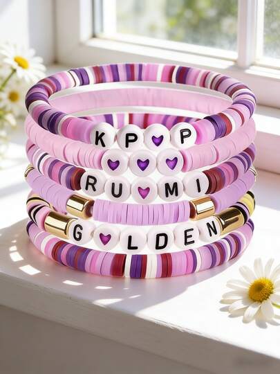 6pcs/Set Korean Bracelets, Aesthetic K-Pop Style Bracelet Accessories, Fan Birthday Gift, Perfect Accessory And Fashion Cosplay Outfit Decor (Polymer Clay May Have Slight Color Difference, Colors May Vary By Batch)