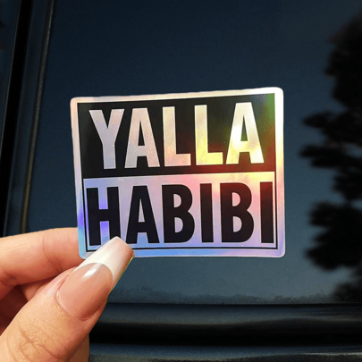 Yalla Habibi Arabic Style Stickers - Stickers For Cars, Laptops, Water Bottles And Luggage Tags - Black/White - Great For Personalizing Vehicles, Electronics And Accessories, Car Vinyl Stickers
