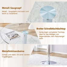 Dining Table And Chairs Set: Modern And Minimalist Glass Dining Table With A Diameter Of 85 Cm, Paired With 4 Dining Chairs With Silver Metal Legs And Light Grey PU Seats. - Light Grey - View 7