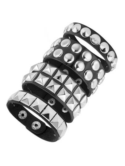 Punk Rock Studded Bracelets Set, Spiked Studded Bracelet Cuff 80s Emo Goth Jewelry Accessories Wristband Adjustable